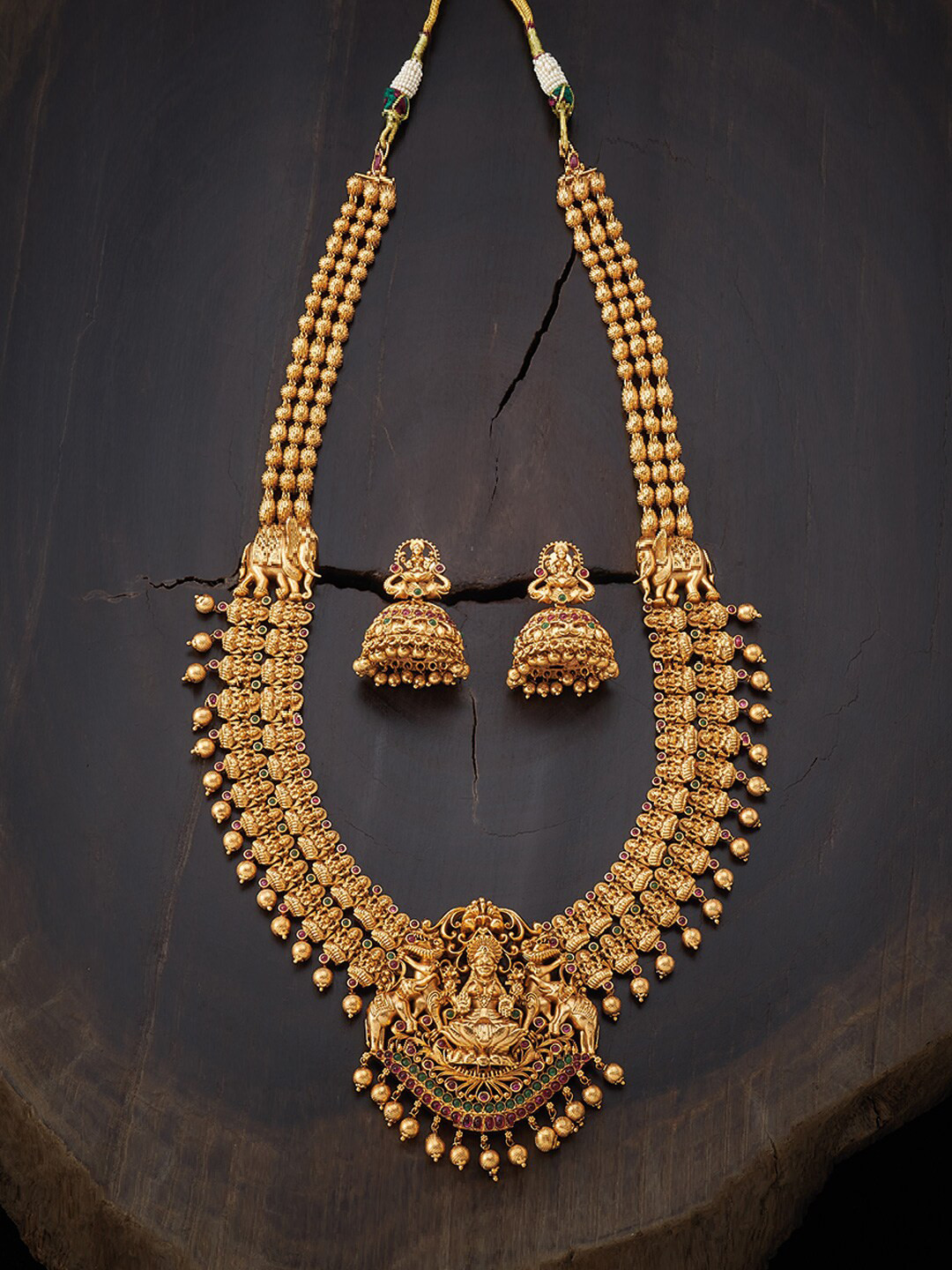 

Kushal's Fashion Jewellery Red & Green Gold-Plated Faux Ruby Antique Necklace