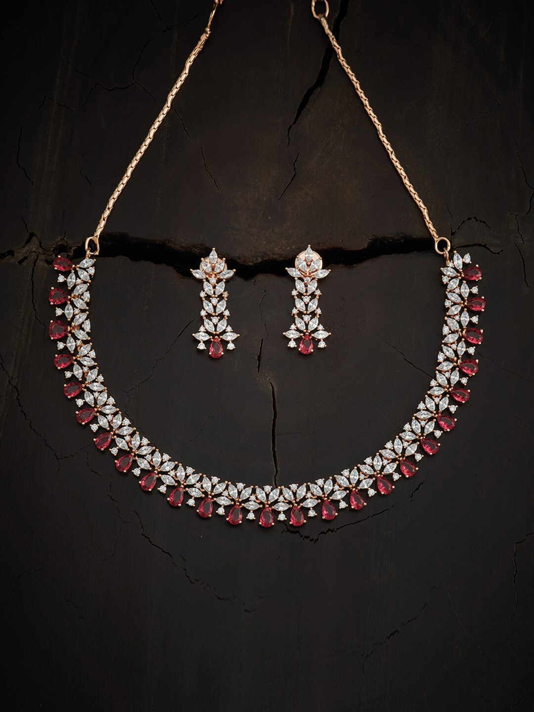 

Kushal's Fashion Jewellery Rose Gold-Plated Red & White Jewellery Set