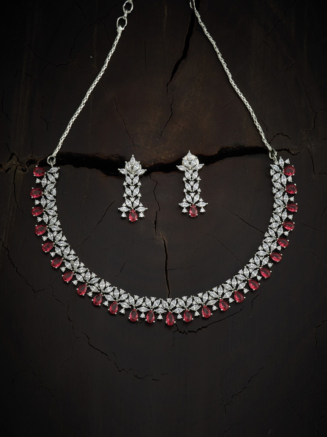 

Kushal's Fashion Jewellery Rhodium-Plated Red & White Jewellery Set