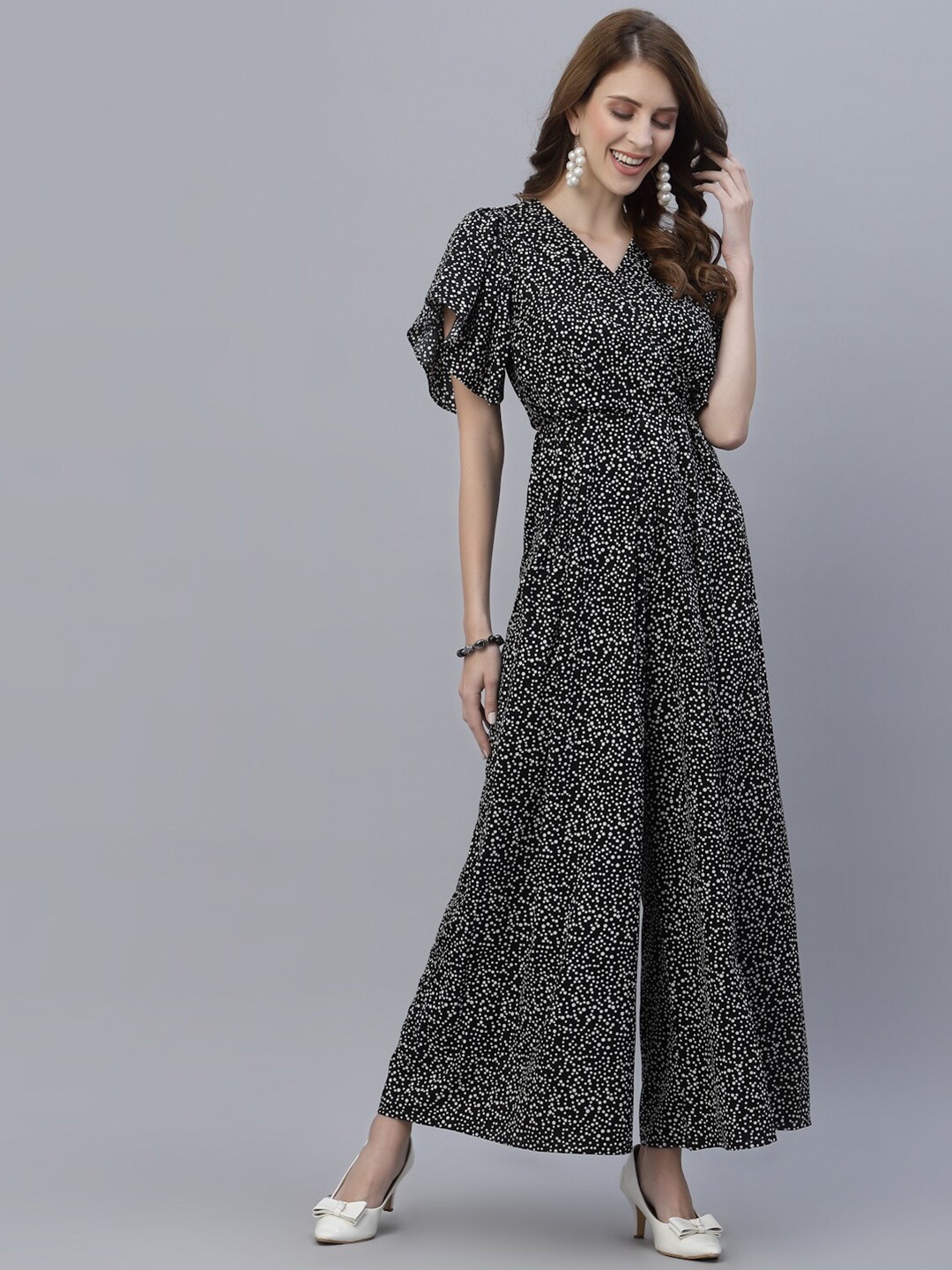 

RAASSIO Black & White Printed Basic Jumpsuit