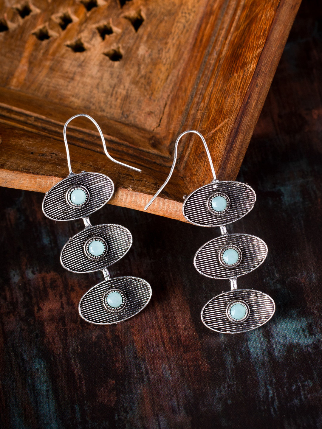 

MORKANTH JEWELLERY Silver-Toned & Turquise Blue Drop Earrings