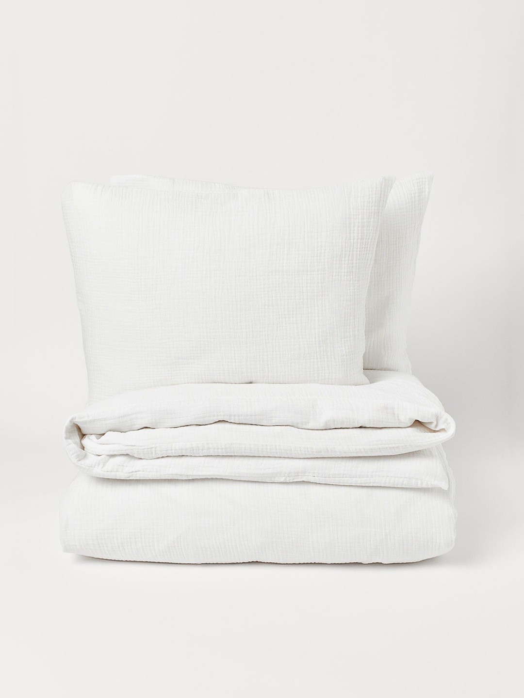 

H&M White Solid Muslin 250 TC King Duvet Cover Set