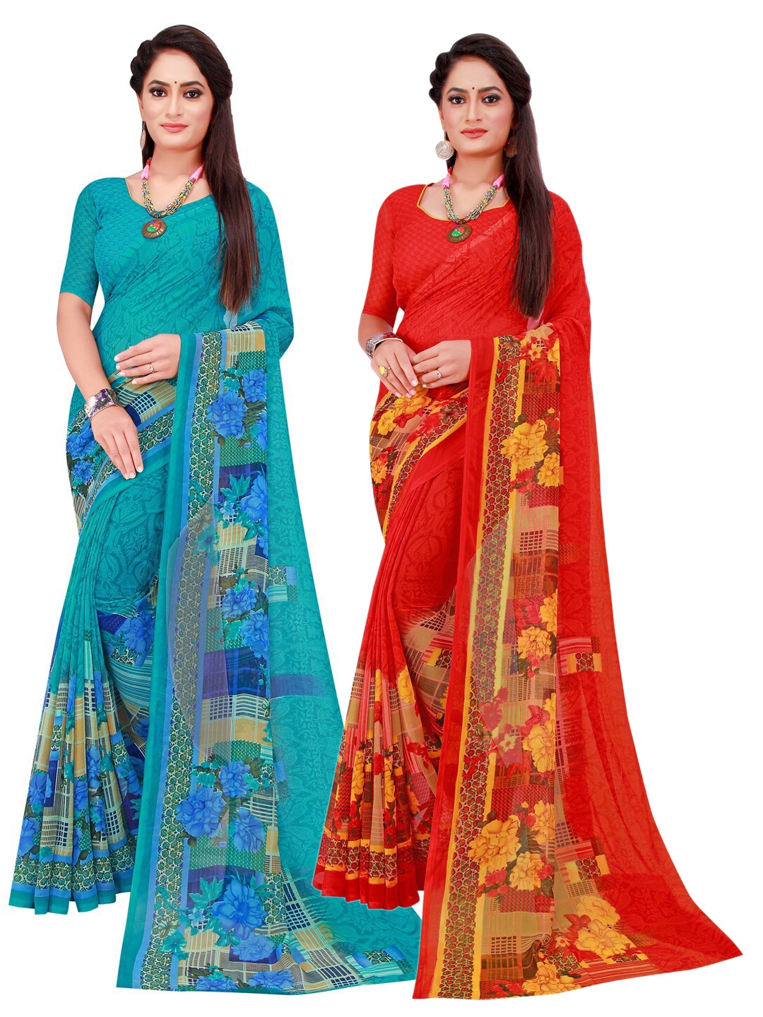 

SAADHVI Pack Of 2 Pure Georgette Sarees, Red
