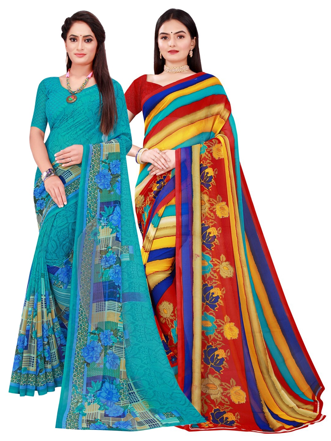 SAADHVI Pack Of 2 Pure Georgette Sarees, Blue