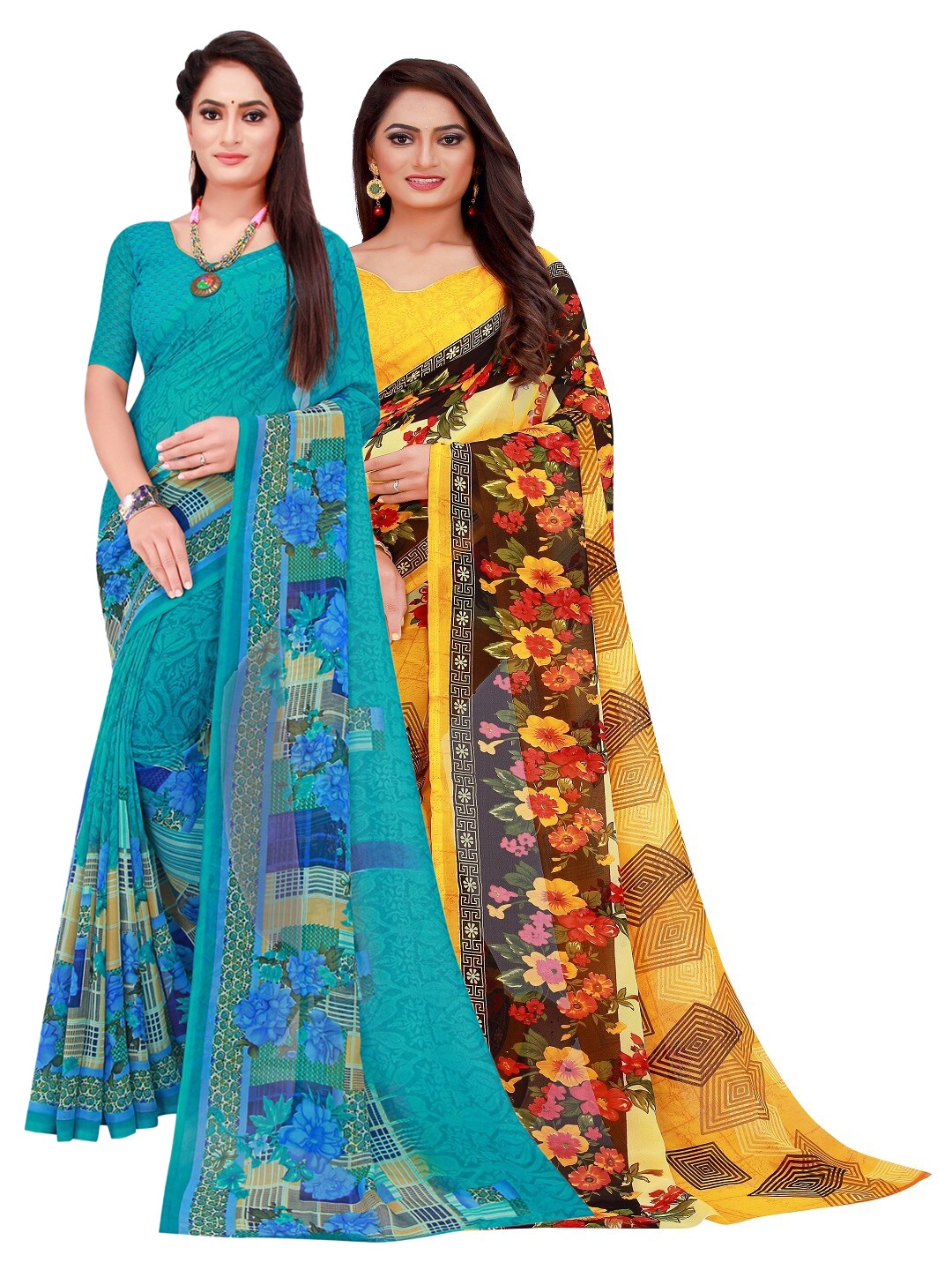 

SAADHVI Pack Of 2 Pure Georgette Sarees, Yellow