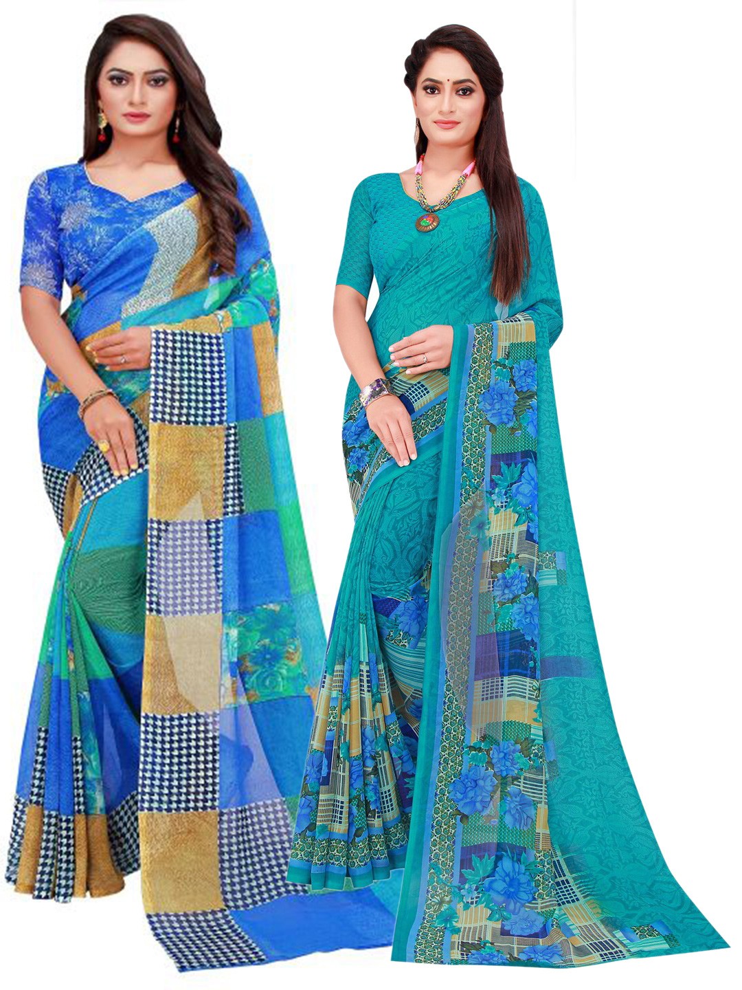 

SAADHVI Pack Of 2 Pure Georgette Sarees, Blue