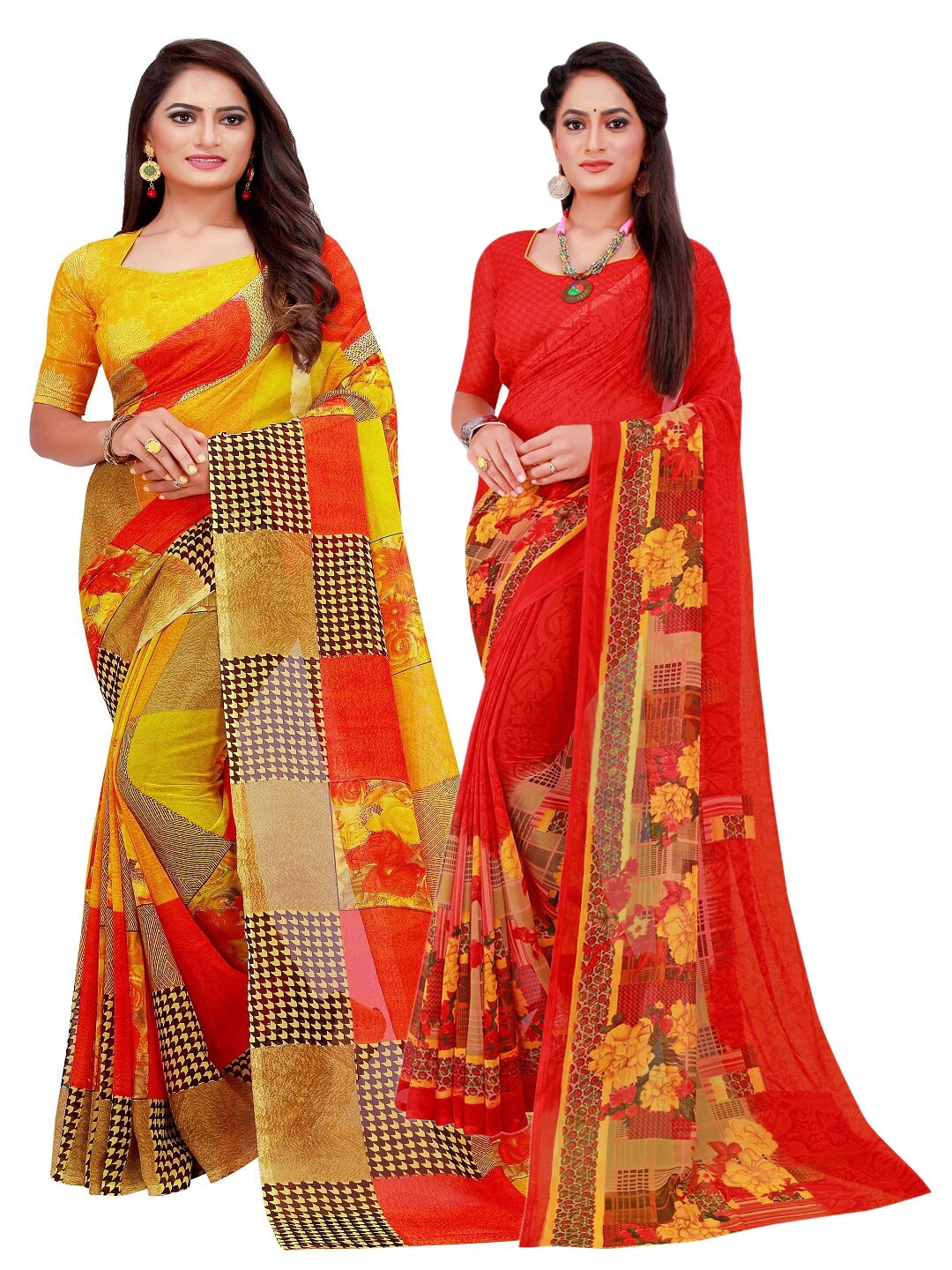 

SAADHVI Pack Of 2 Pure Georgette Sarees, Red