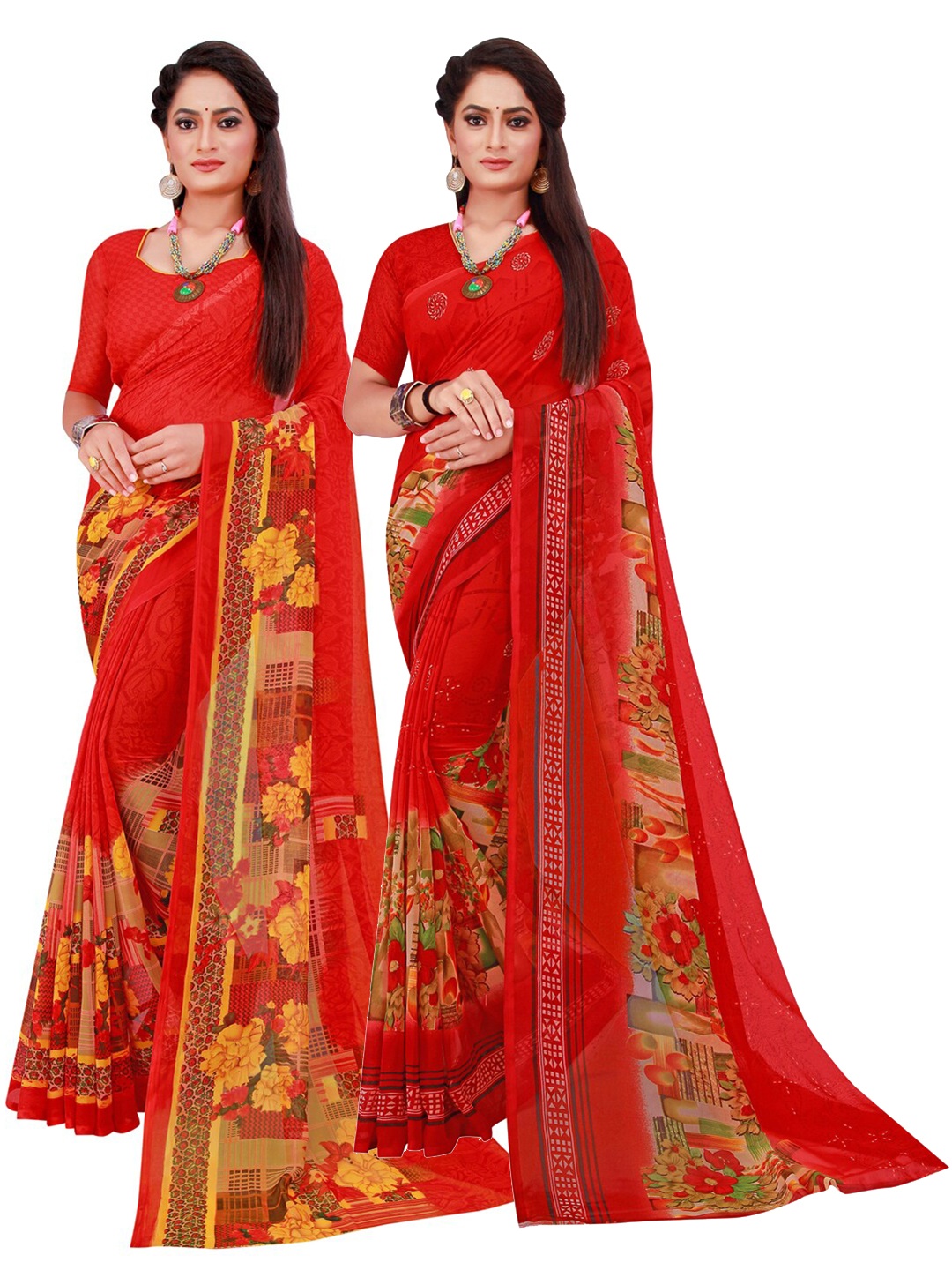 

SAADHVI Pack Of 2 Pure Georgette Sarees, Red