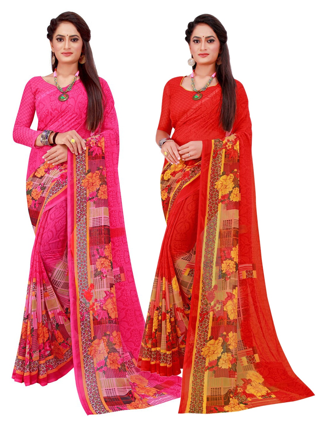 

SAADHVI Pack Of 2 Pure Georgette Sarees, Magenta