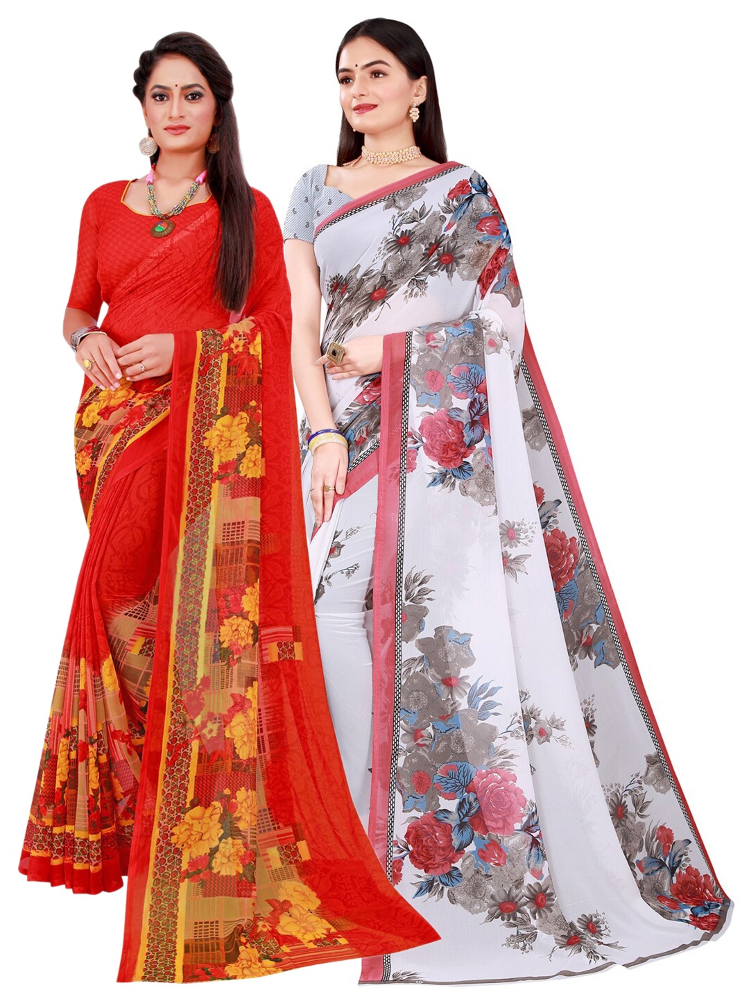 

SAADHVI Pack Of 2 Pure Georgette Sarees, Red