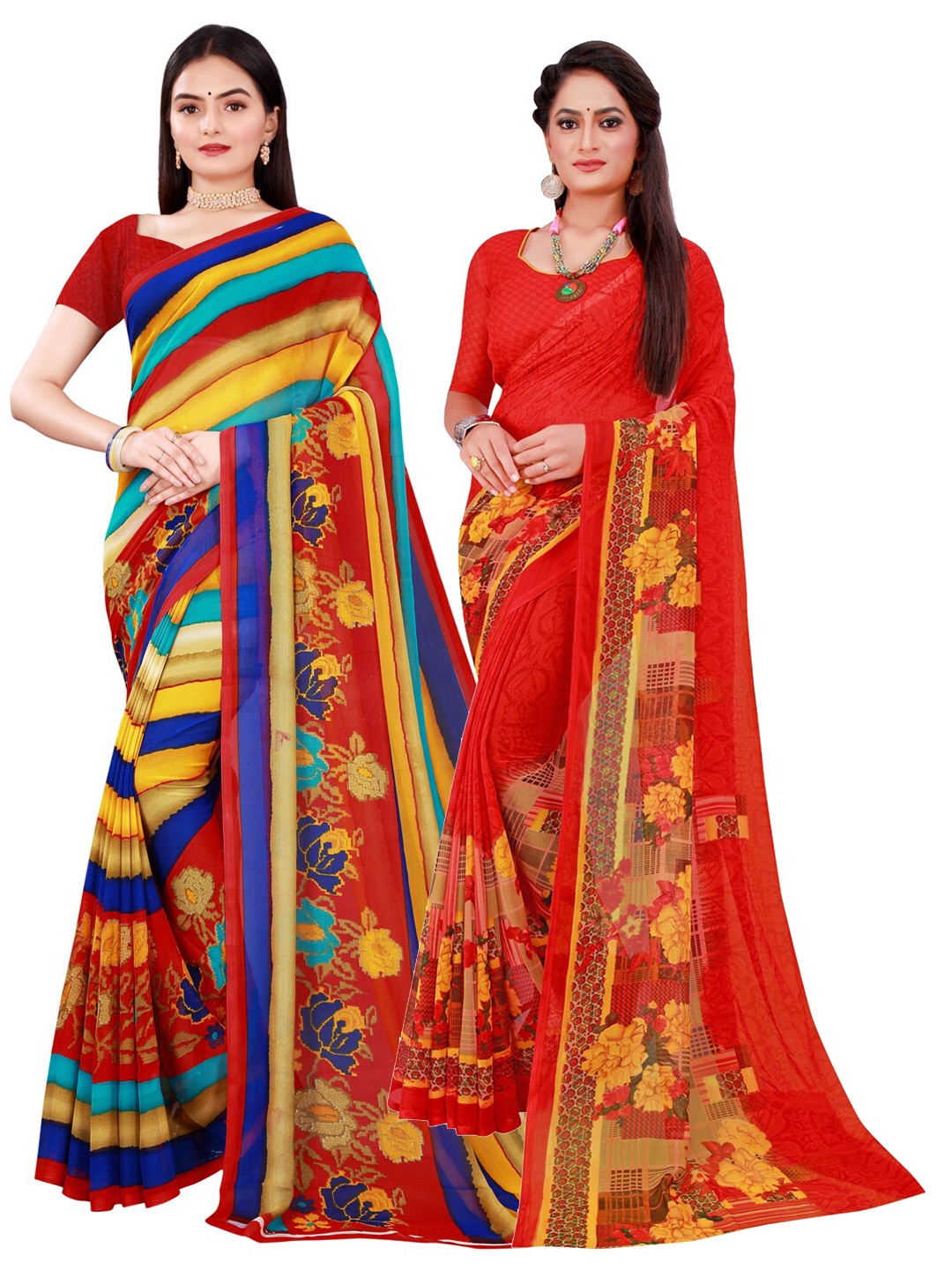 

SAADHVI Yellow & Purple Set Of 2 Pure Georgette Saree