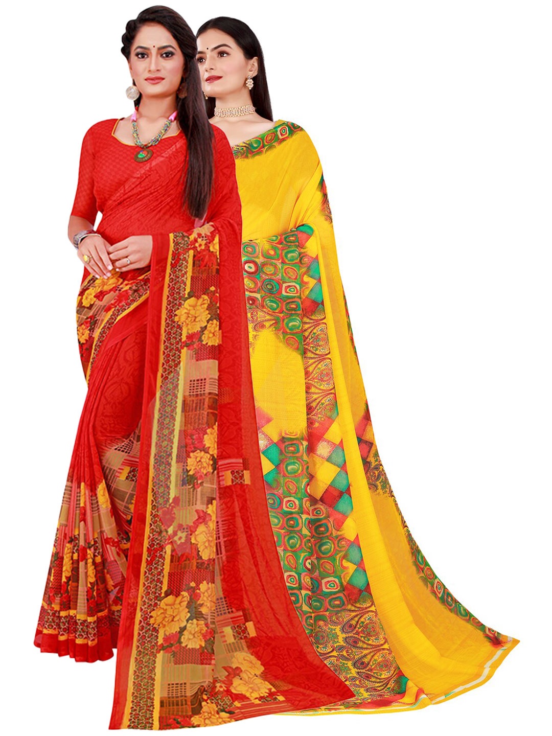 

SAADHVI Pack Of 2 Pure Georgette Sarees, Red