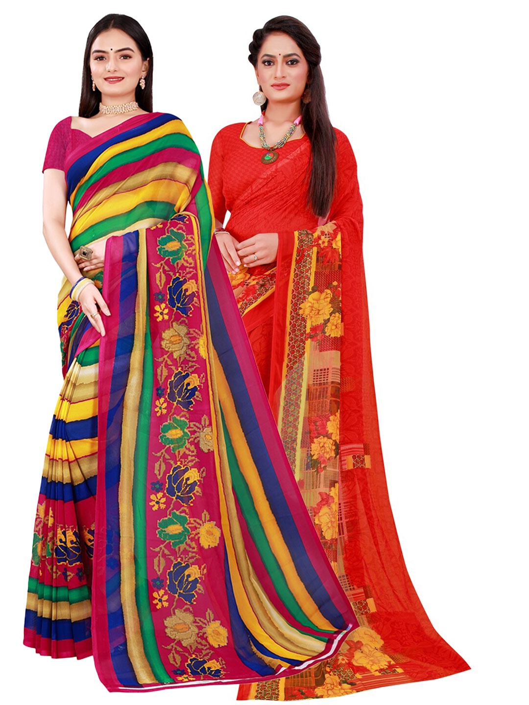 

SAADHVI Pack Of 2 Pure Georgette Sarees, Navy blue