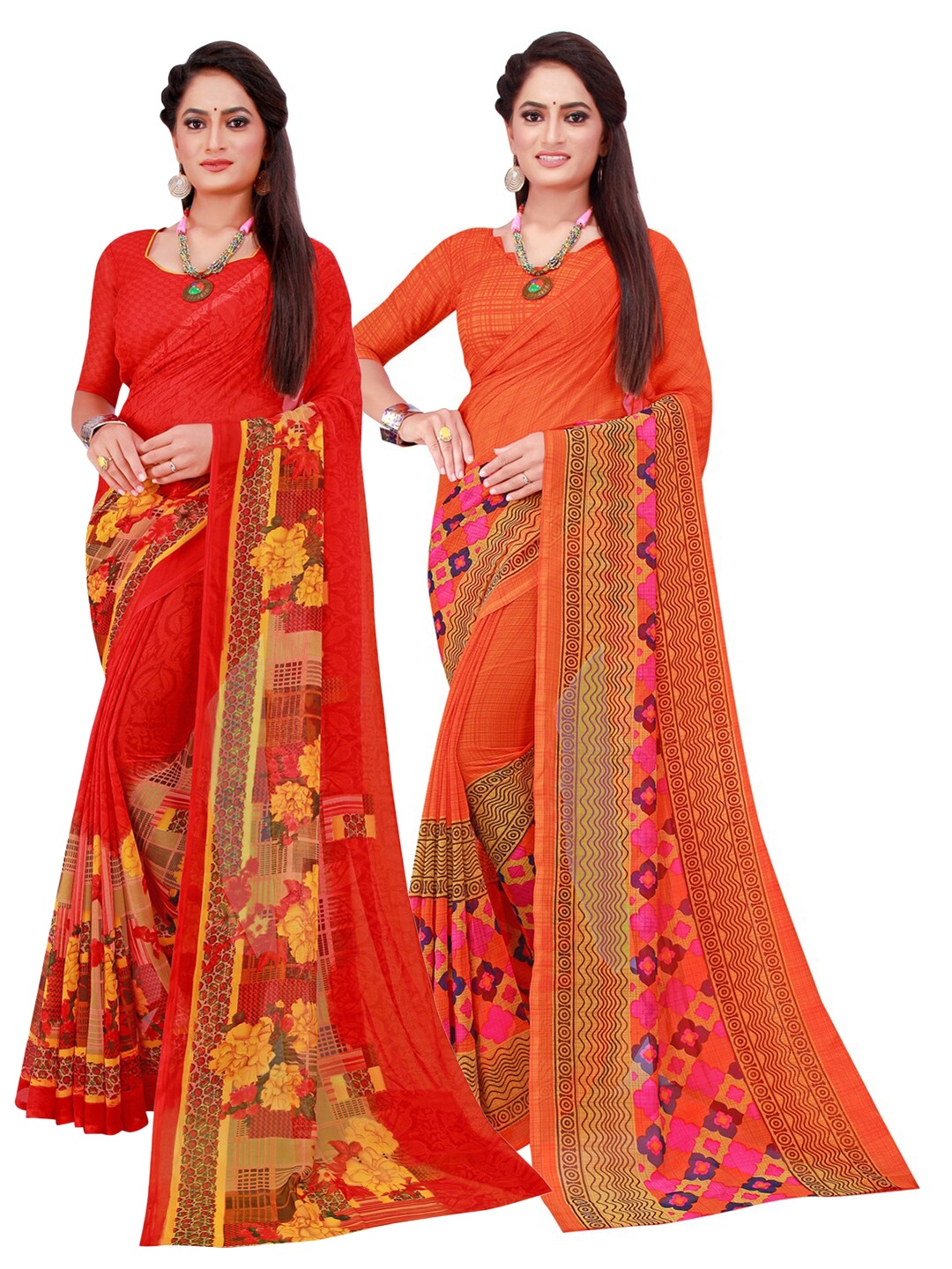 

SAADHVI Red & Magenta Set Of 2 Pure Georgette Saree