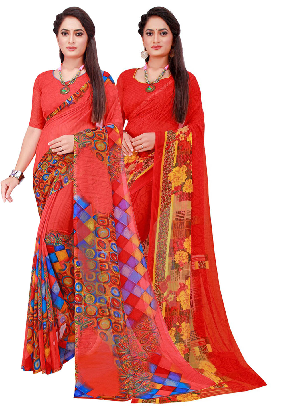 

SAADHVI Pack Of 2 Pure Georgette Sarees, Red