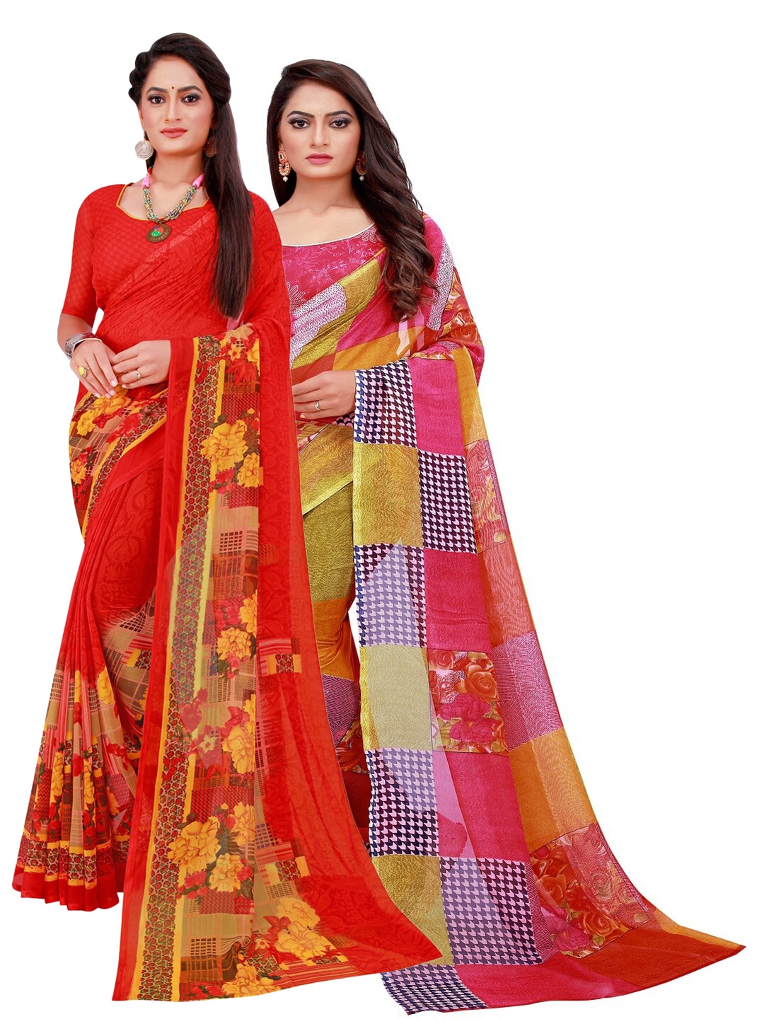 

SAADHVI Pack Of 2 Pure Georgette Sarees, Red