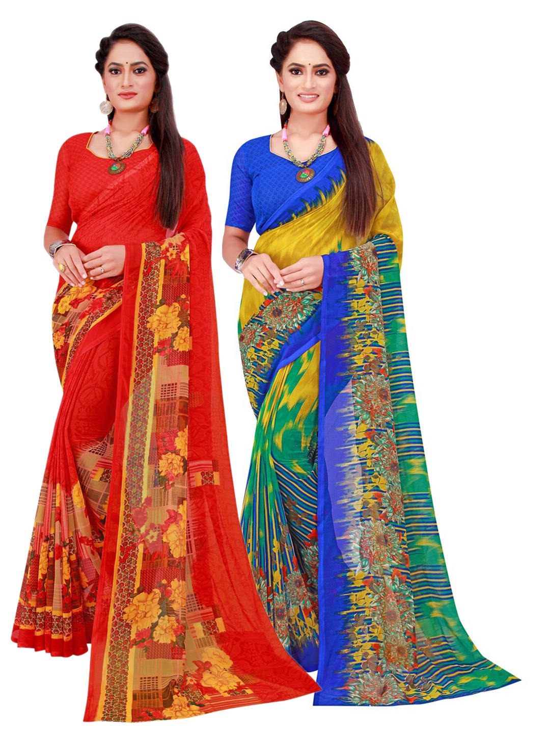 

SAADHVI Pack Of 2 Pure Georgette Sarees, Red