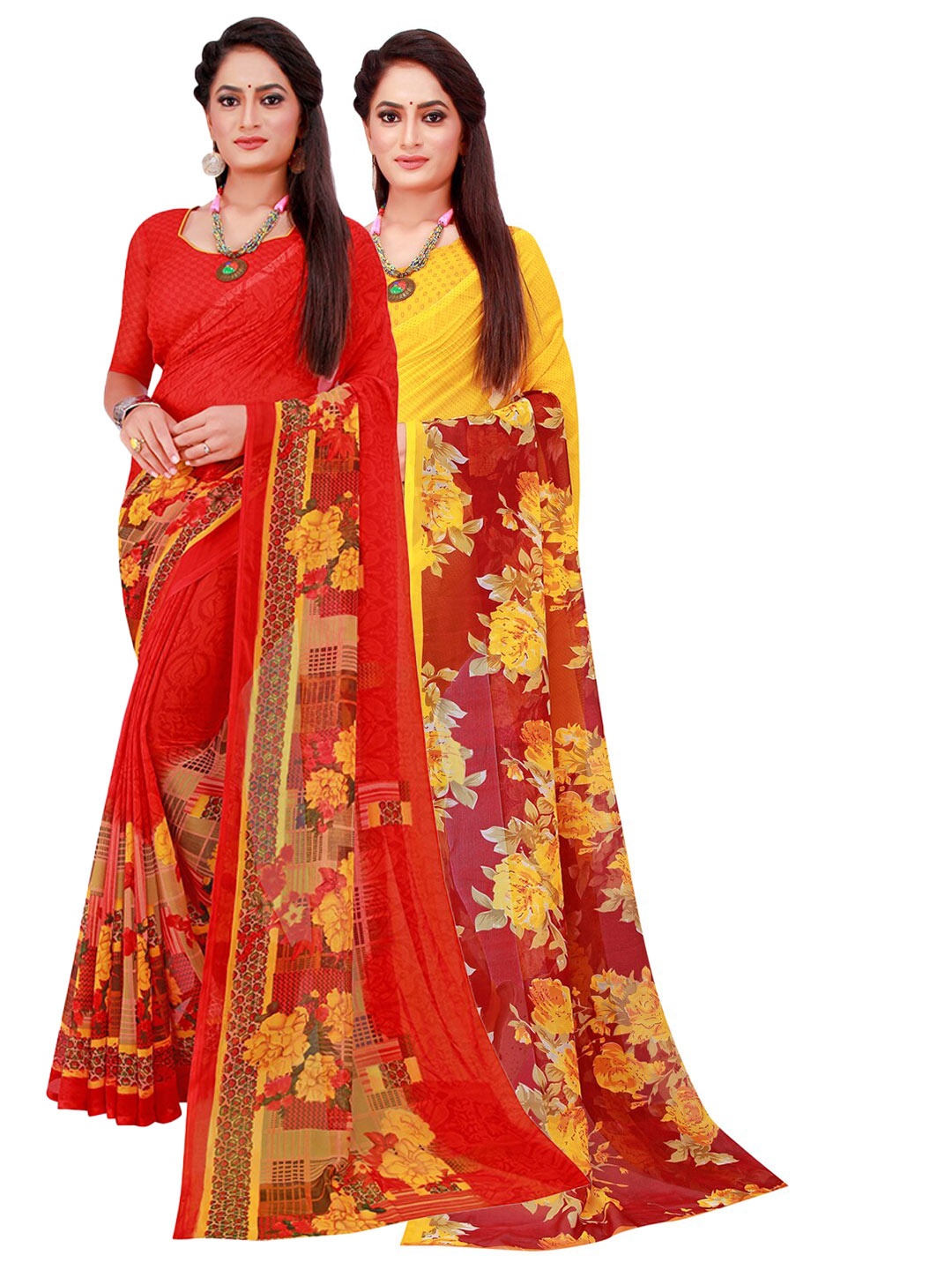 

SAADHVI Pack Of 2 Pure Georgette Sarees, Red