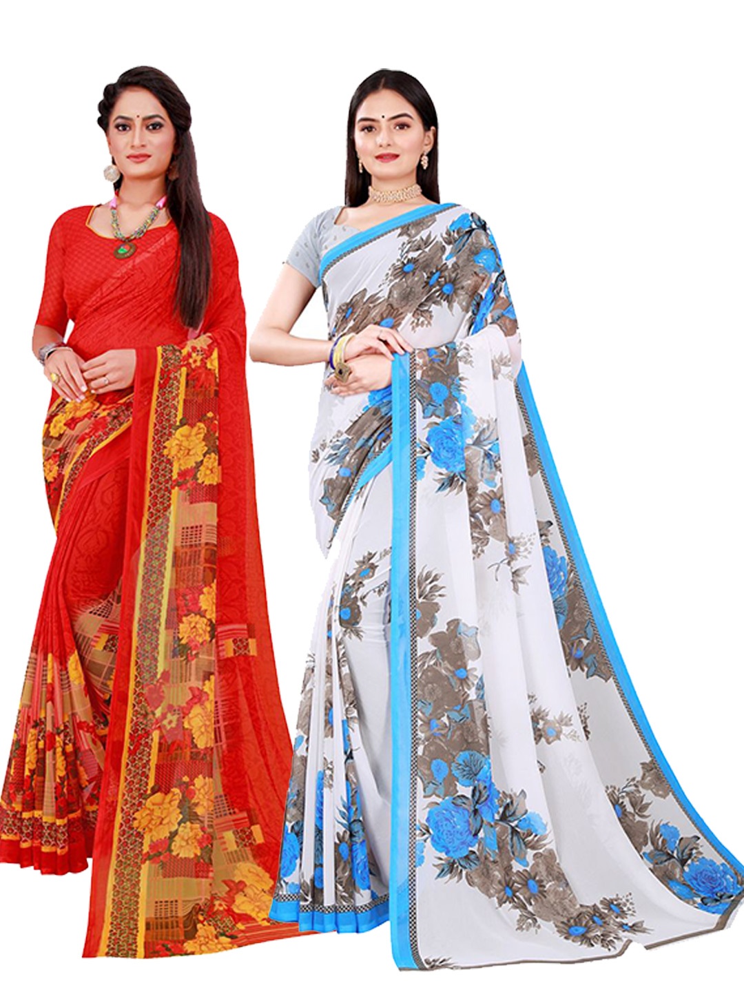 

SAADHVI Pack Of 2 Pure Georgette Sarees, Red