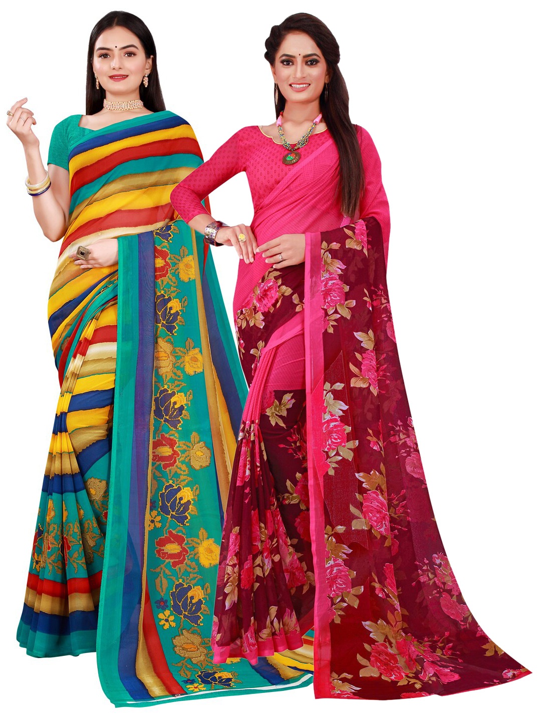 

SAADHVI Pack Of 2 Yellow & Magenta Pure Georgette Saree