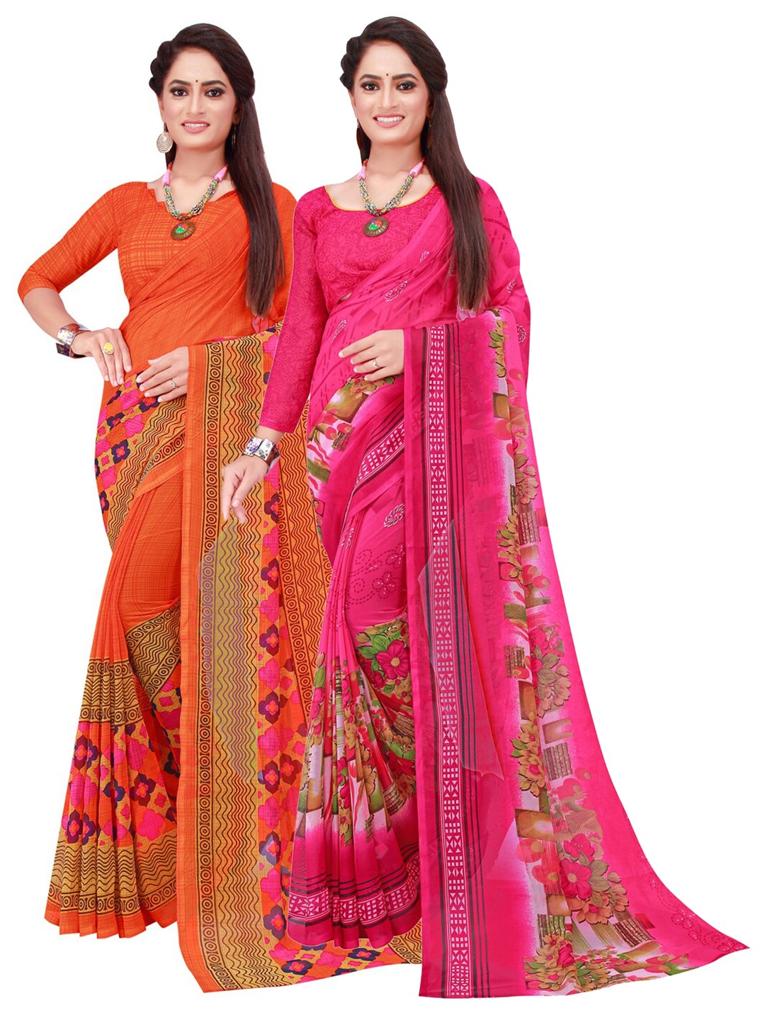 

Florence Pack Of 2 Red & Pink Pure Georgette Saree