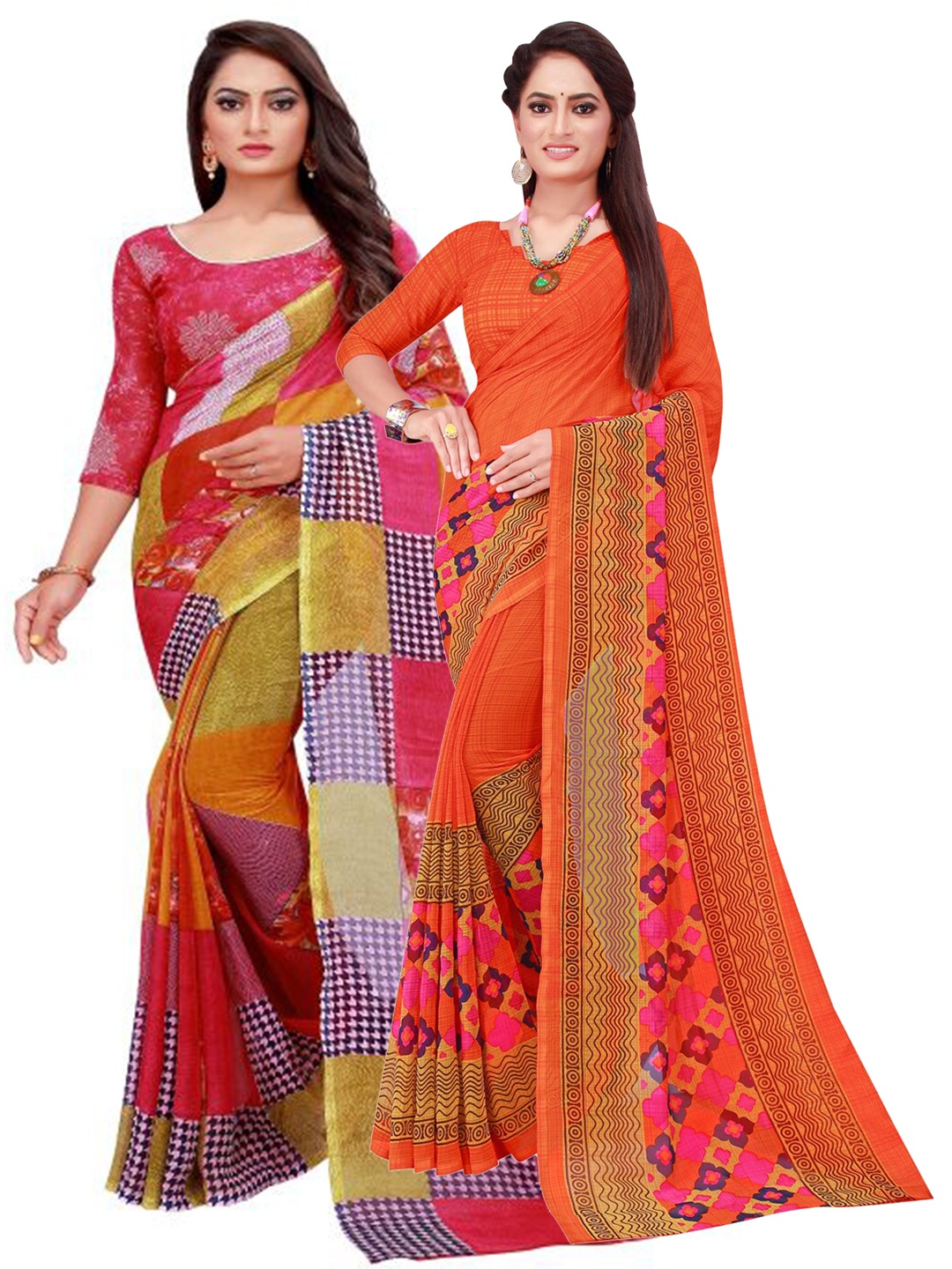 

Florence Pack Of 2 Red & Orange Floral Pure Georgette Saree