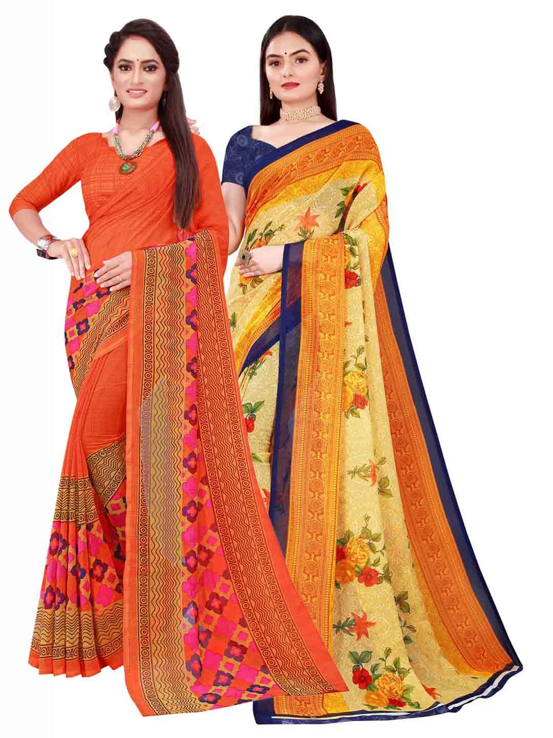 

Florence Yellow & Orange Set Of 2 Pure Georgette Saree