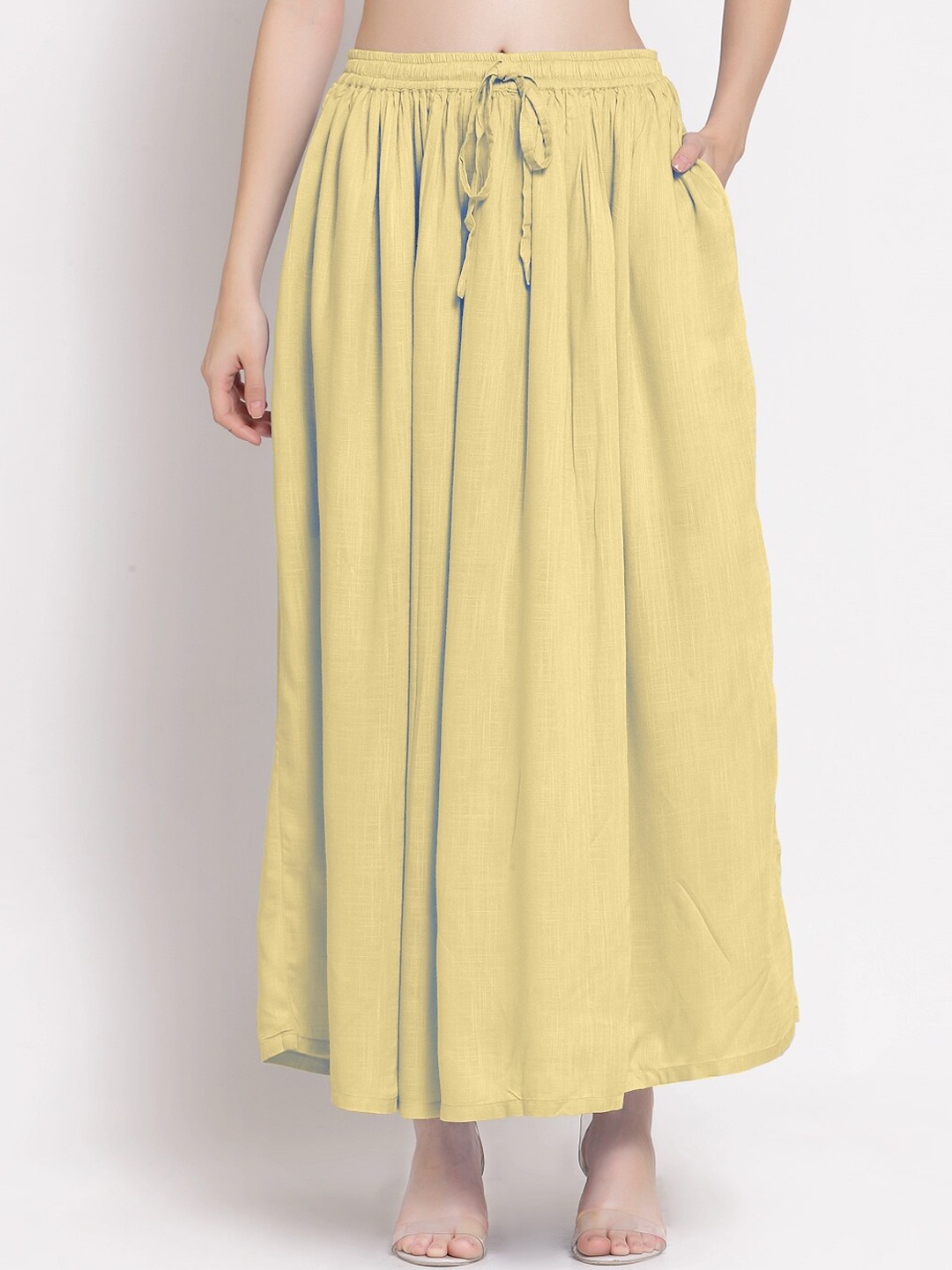 

PATRORNA Women Plus Size Yellow Maxi Skirt