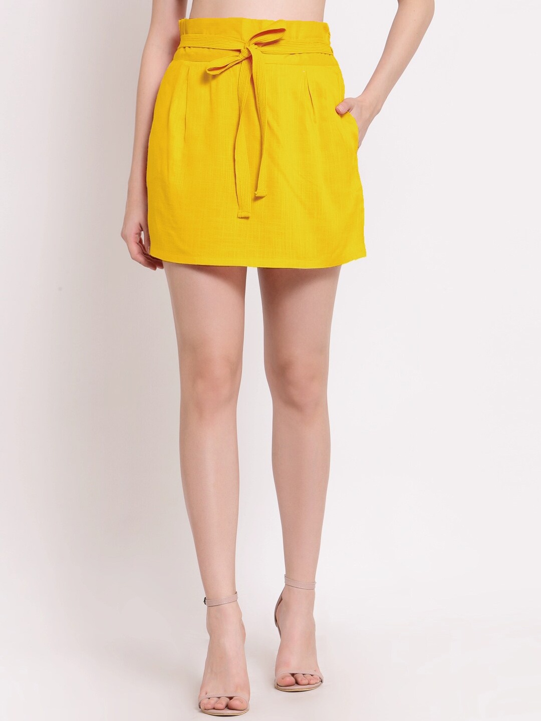 

PATRORNA Women Plus Size Solid High Waist Straight Mini Skirt, Mustard