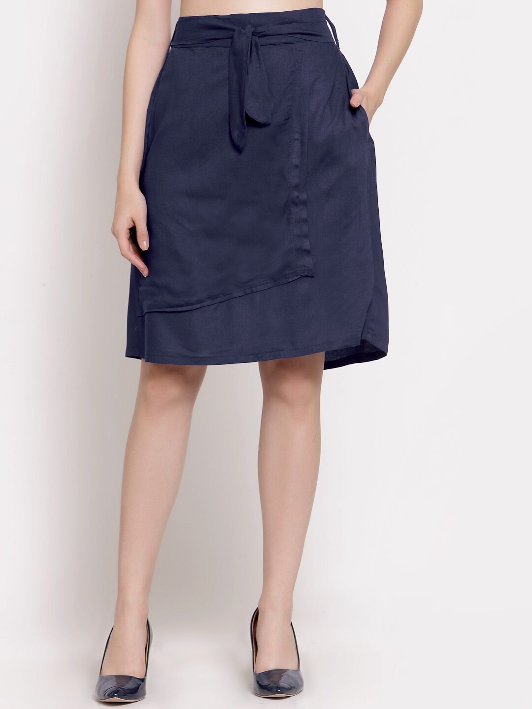 

PATRORNA Women Plus Size Blue Solid Skirt