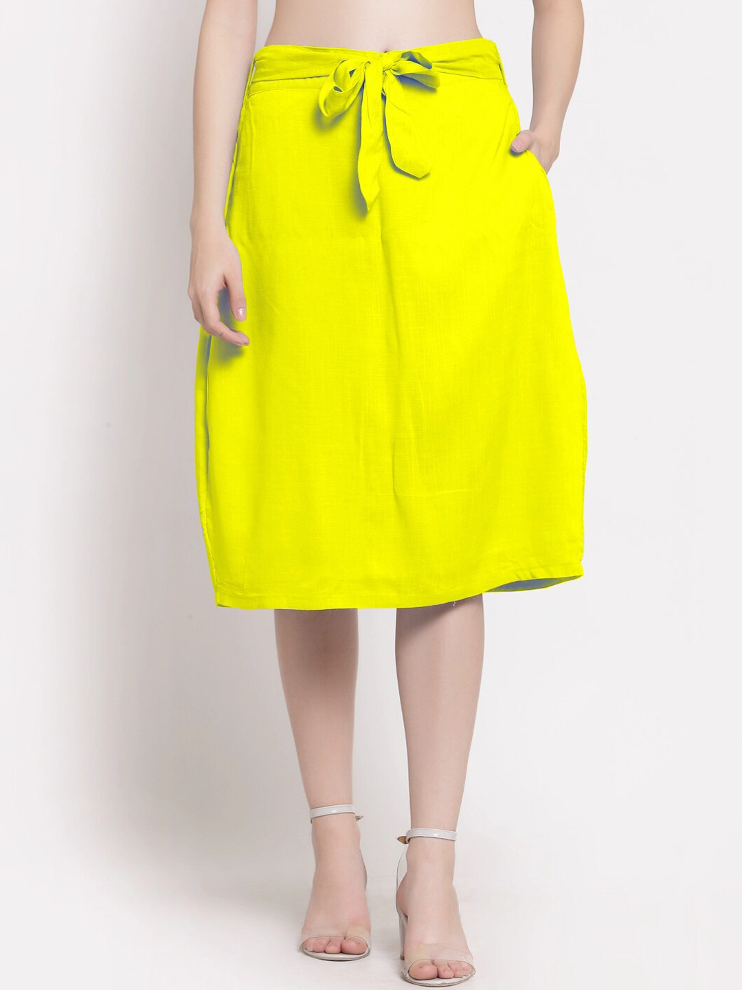 

PATRORNA Women Plus Size Yellow A-Line Skirt