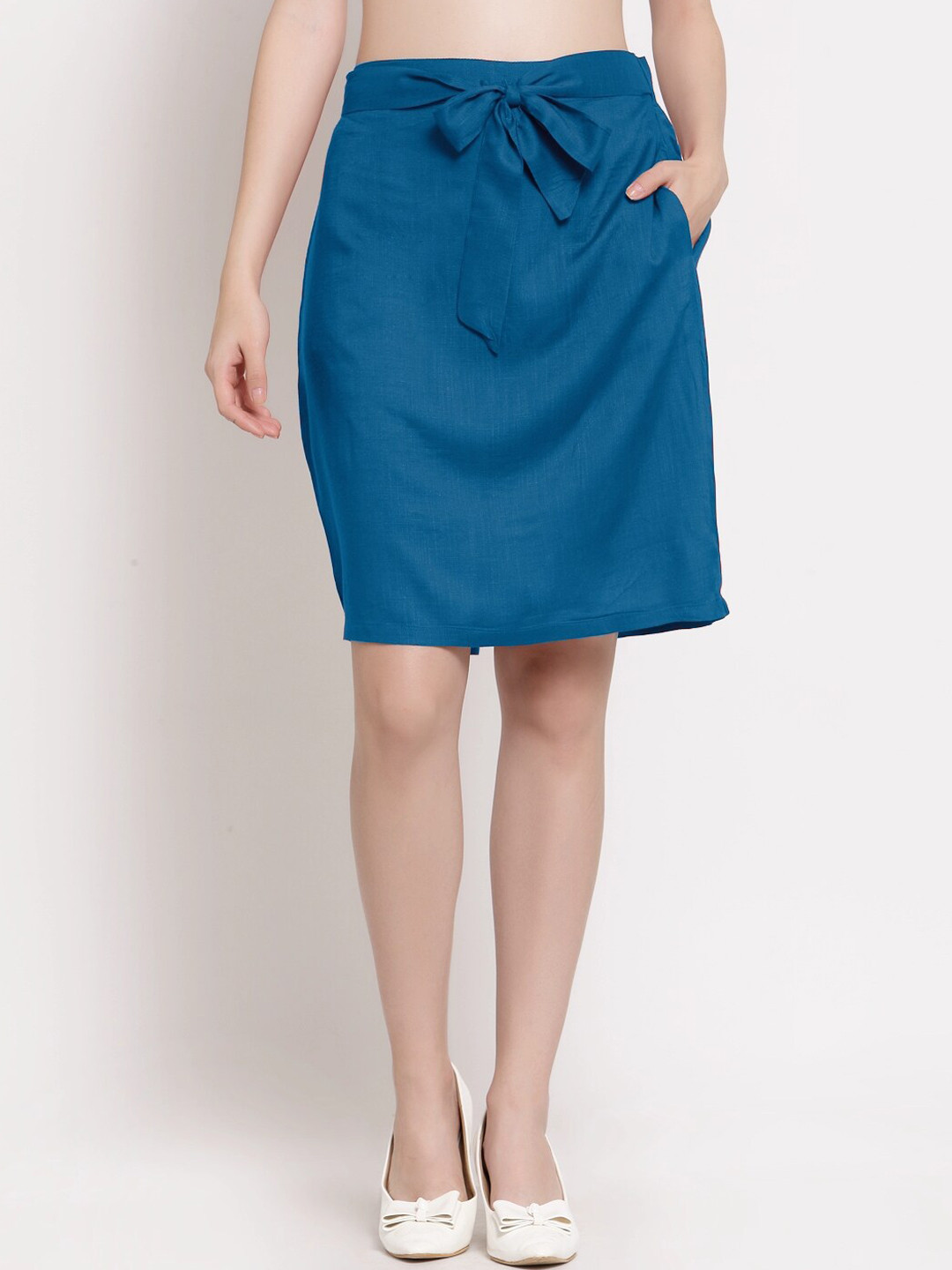 

PATRORNA Women Blue Solid Knee-length Pencil Skirt