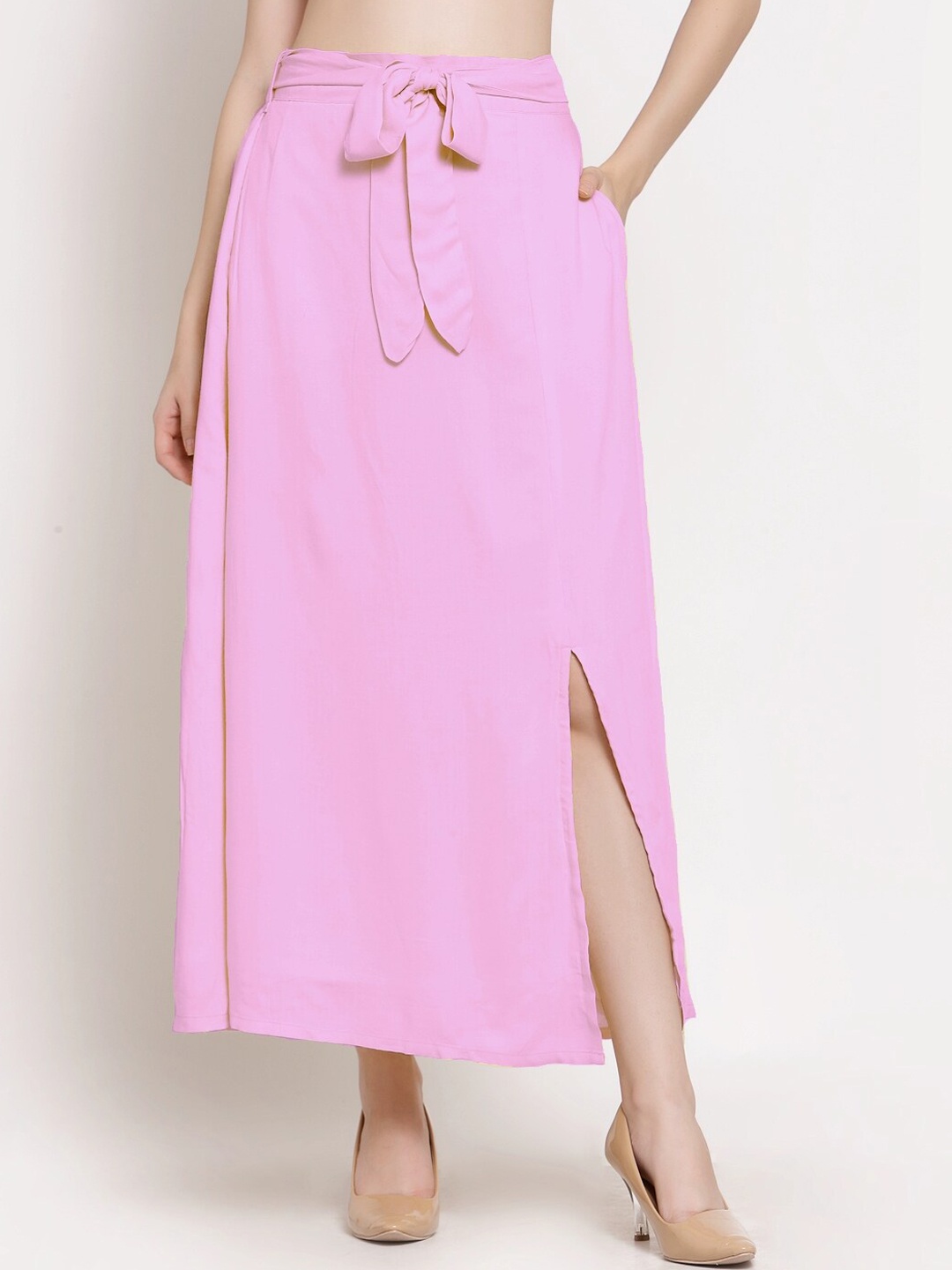 

PATRORNA Women Plus Size Pink Solid Maxi Skirt