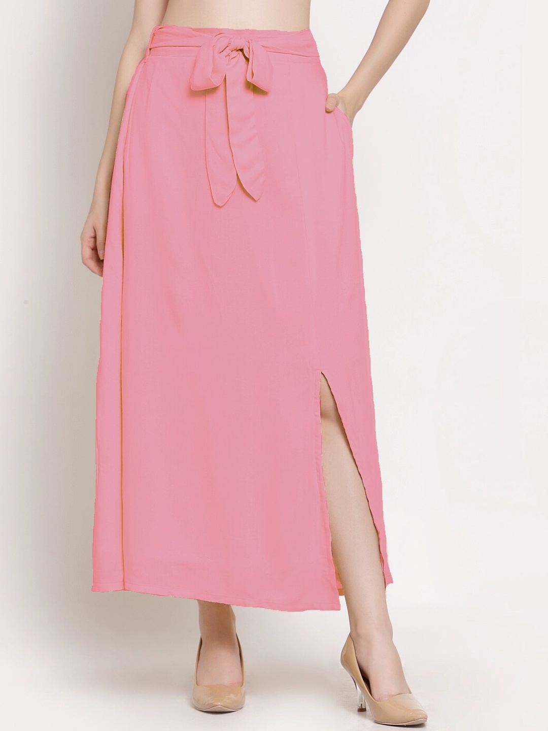 

PATRORNA Women Rose Pink Solid Maxi Skirts