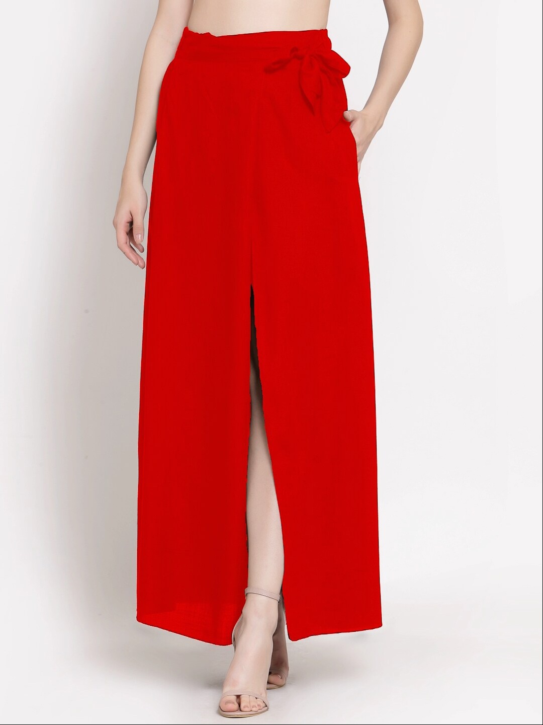 

PATRORNA Women Plus Size Red Solid Maxi Skirt
