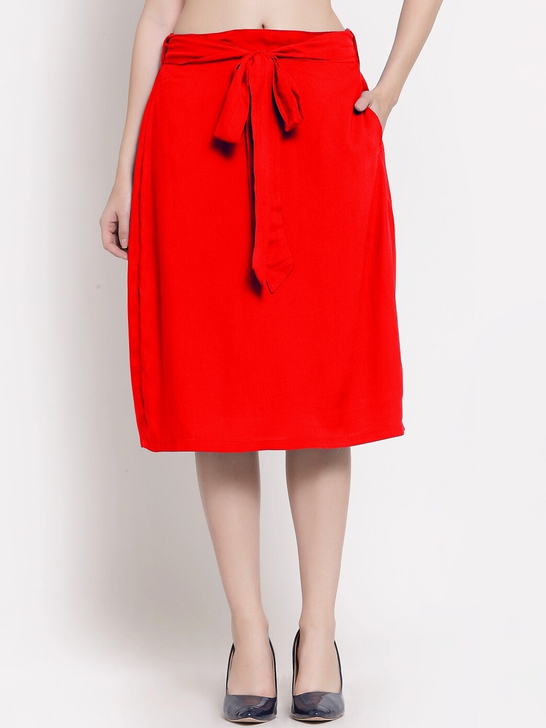 

PATRORNA Women Plus Size Red Solid A-Line Skirt