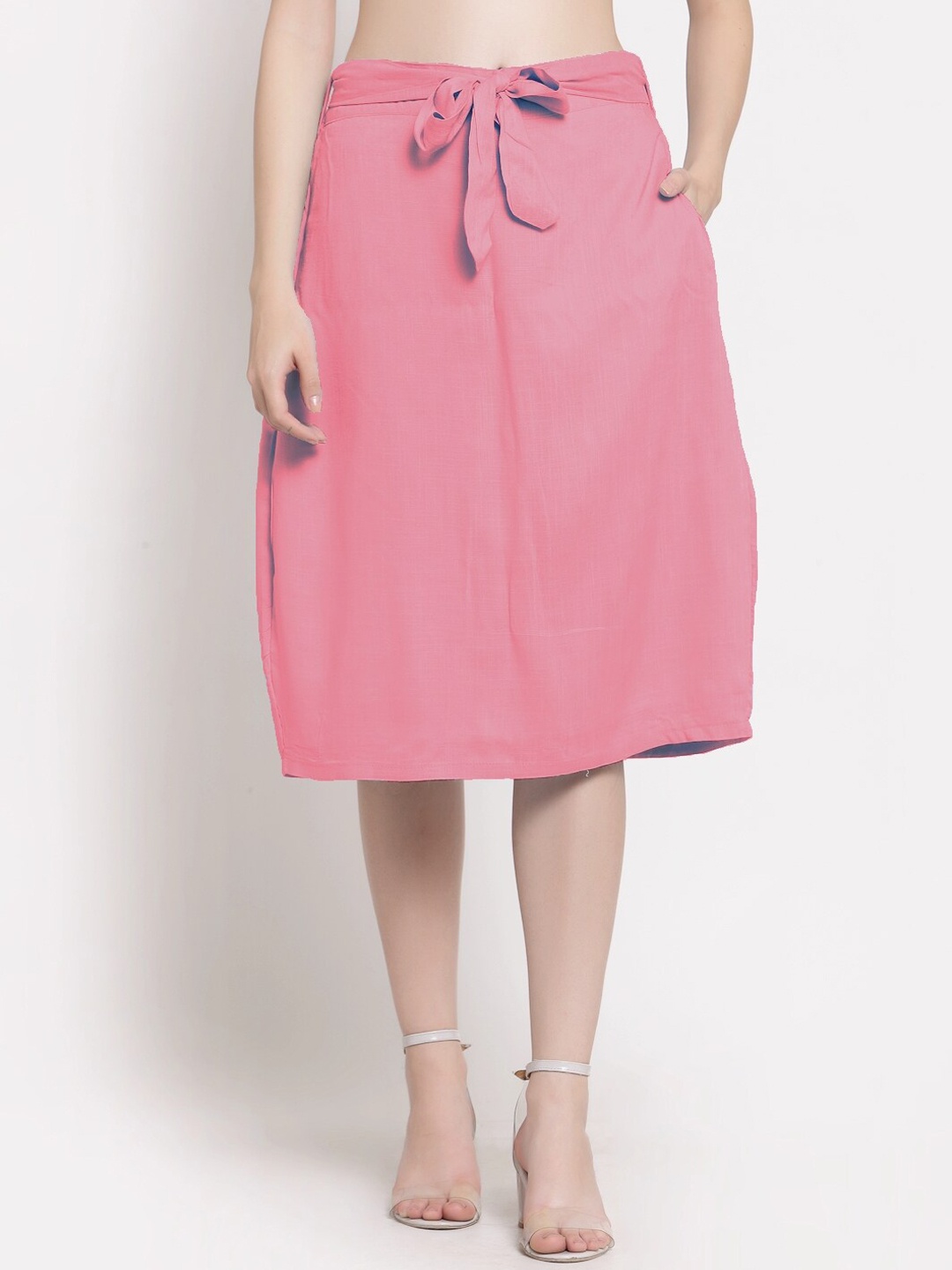 

PATRORNA Women Plus Size Rose Pink A-Line Midi Skirt