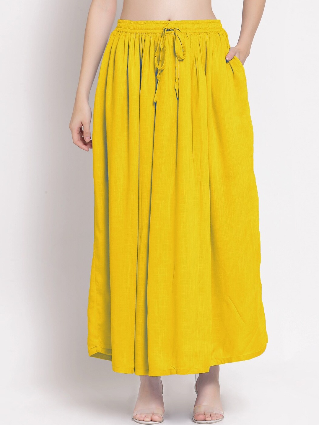 

PATRORNA Women Plus Size Mustard Solid Long Skirt