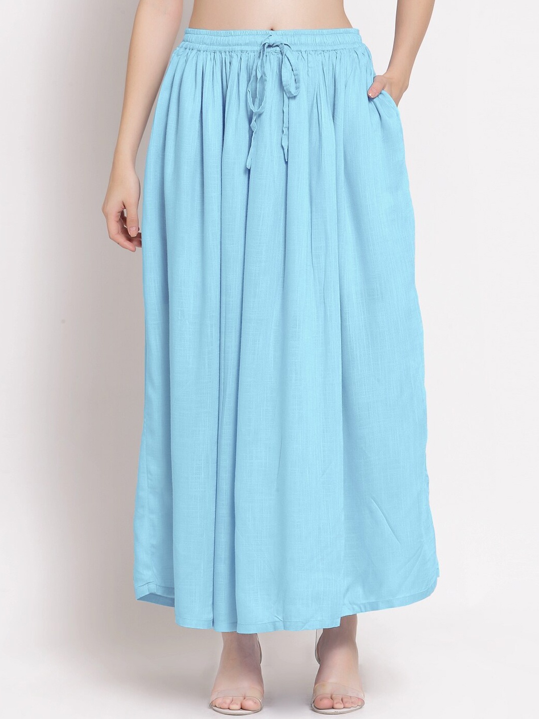 

PATRORNA Women Plus Size Blue Solid Long Skirt