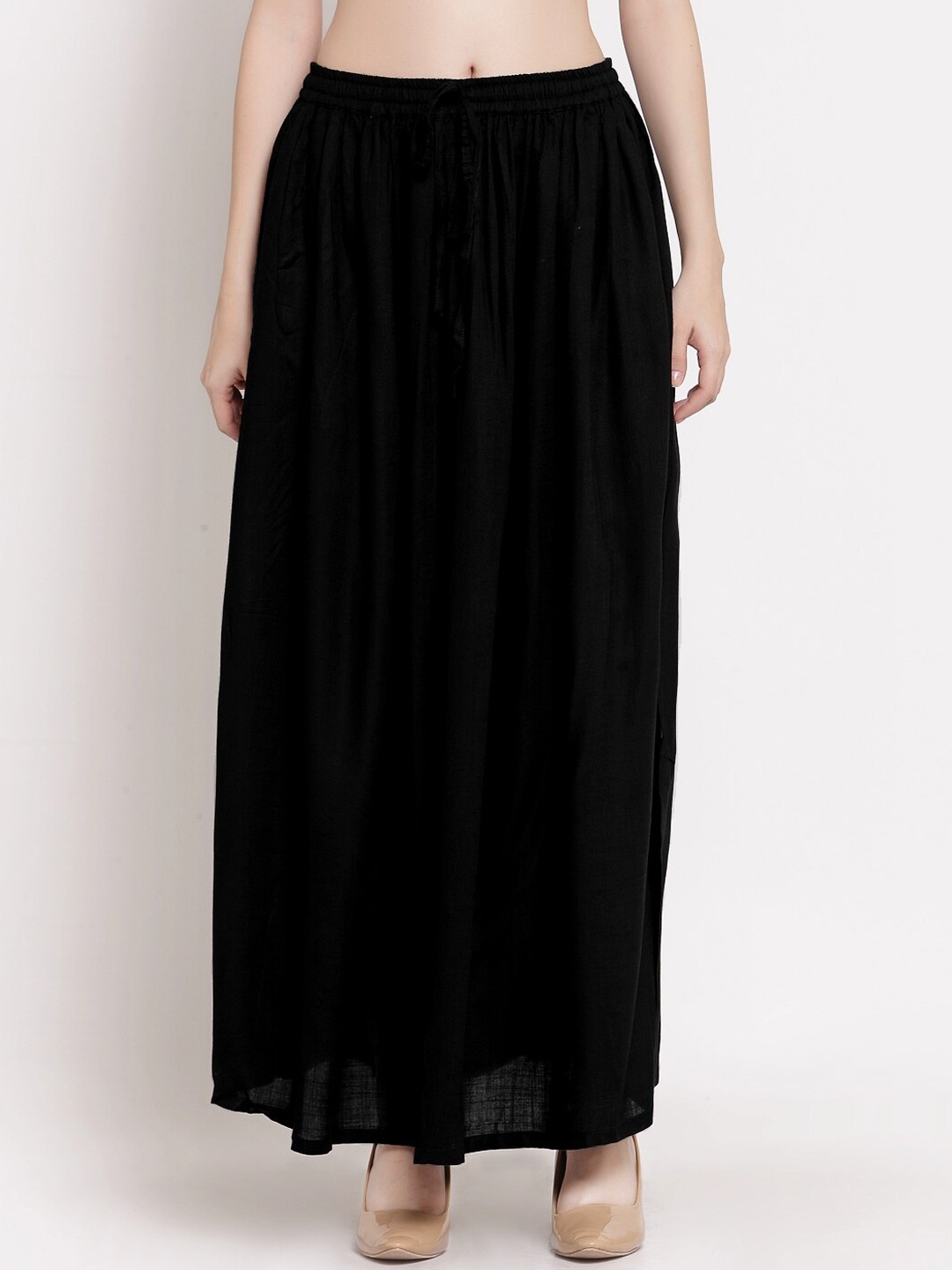

PATRORNA Women Plus Size Black Solid Long Skirt