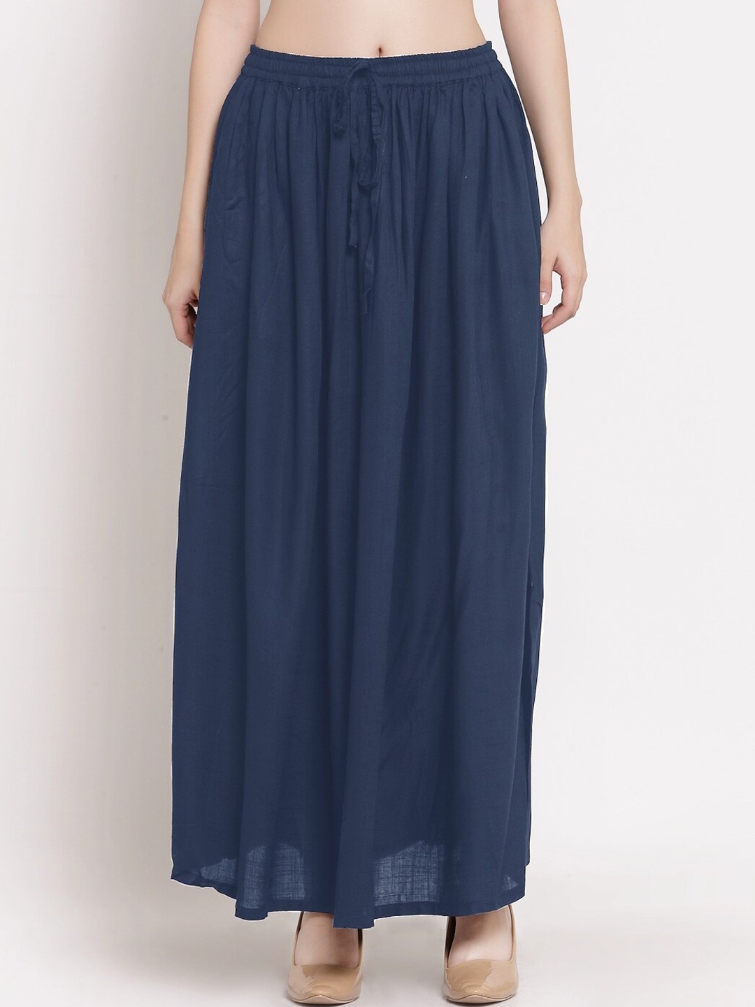 

PATRORNA Women Plus Size Navy Blue Solid Maxi Skirt