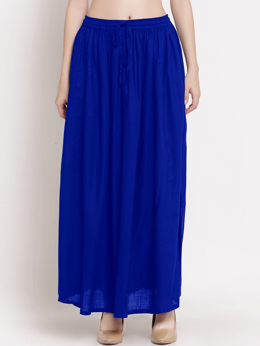 PATRORNA Women Plus Size Navy Blue Solid Maxi Skirt