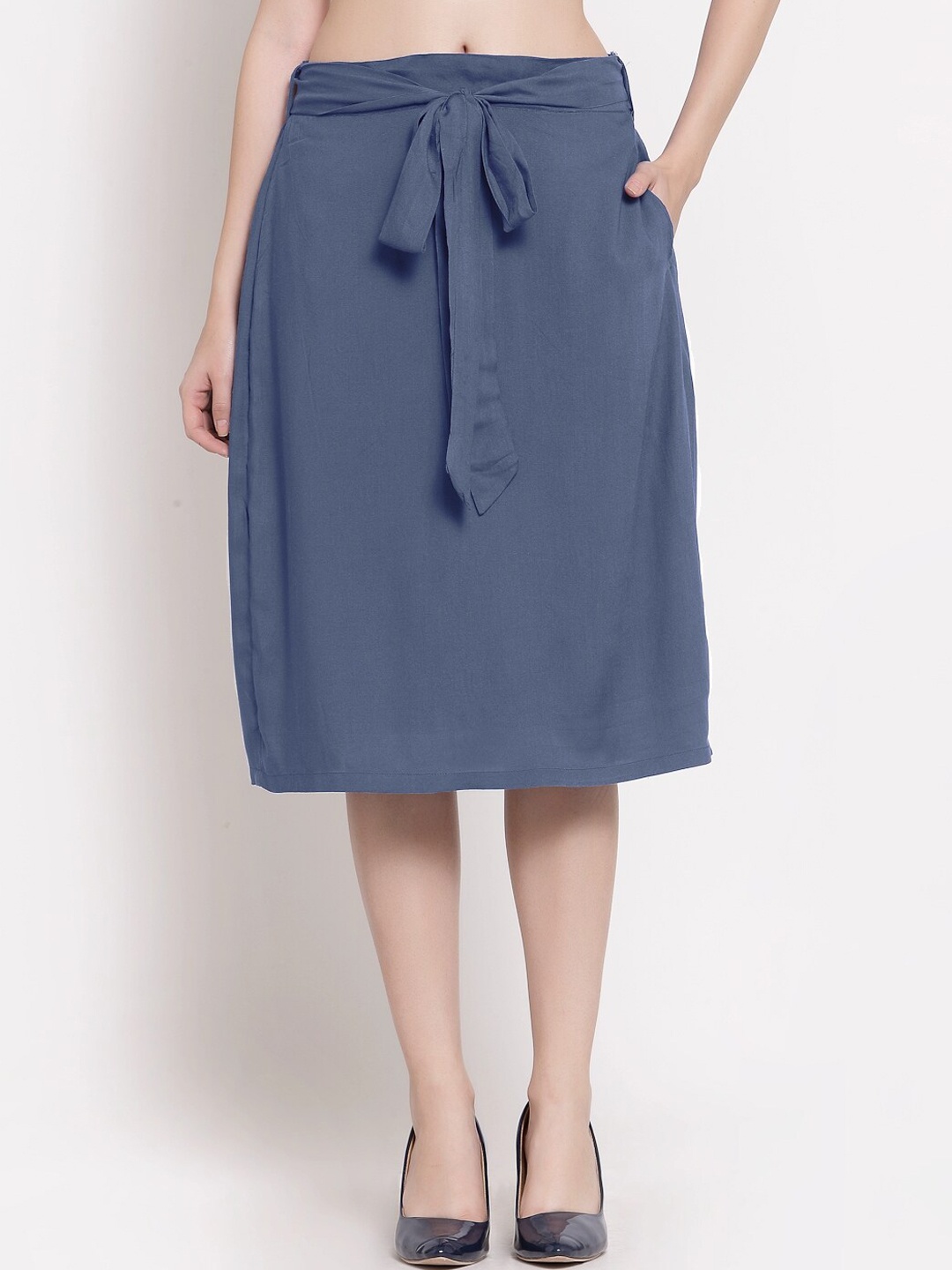 

PATRORNA Women Plus Size Charcoal-Grey Solid A-Line Midi Skirt