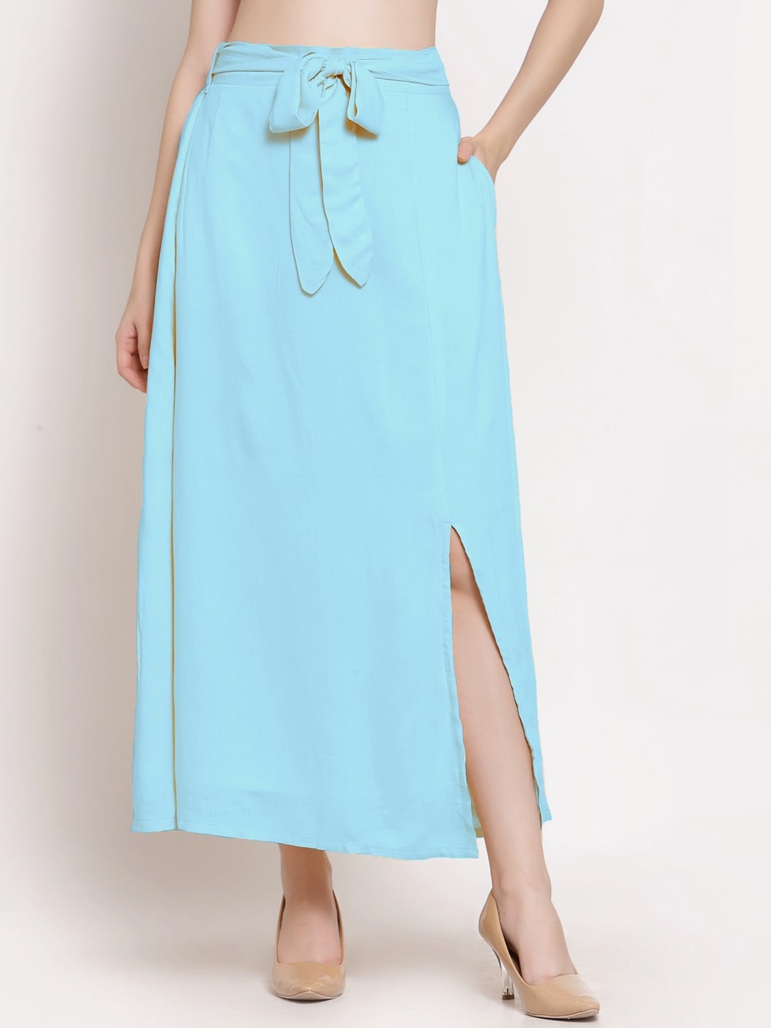

PATRORNA Women Plus Size Blue Long Skirt