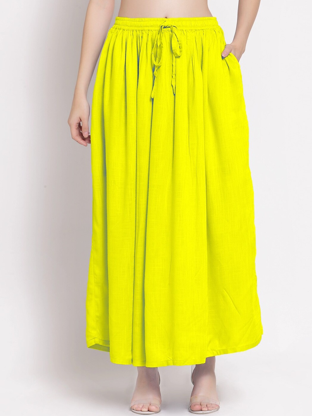 

PATRORNA Women Plus Size Yellow Solid Maxi Long Skirt