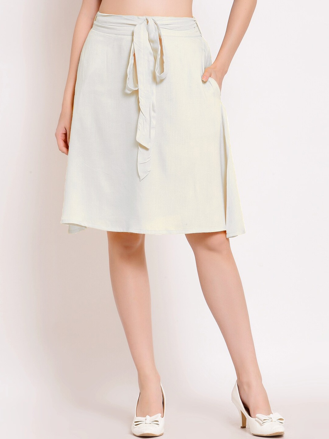 

PATRORNA Women Plus Size White Solid Knee Length Skirts