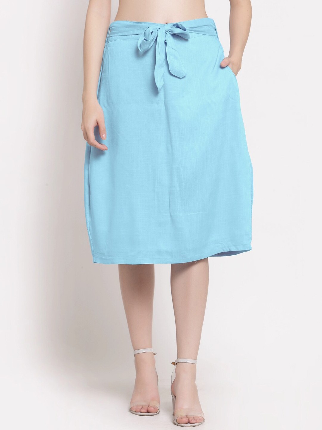 

PATRORNA Women Plus Size Blue Solid Midi A-Line Skirt