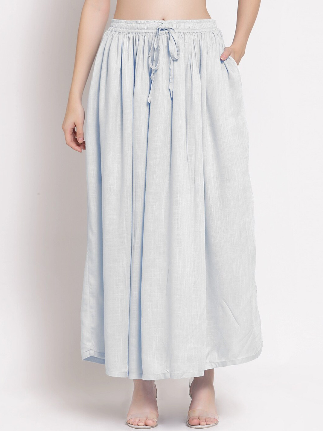 

PATRORNA Women Plus Size White Solid Long Skirt