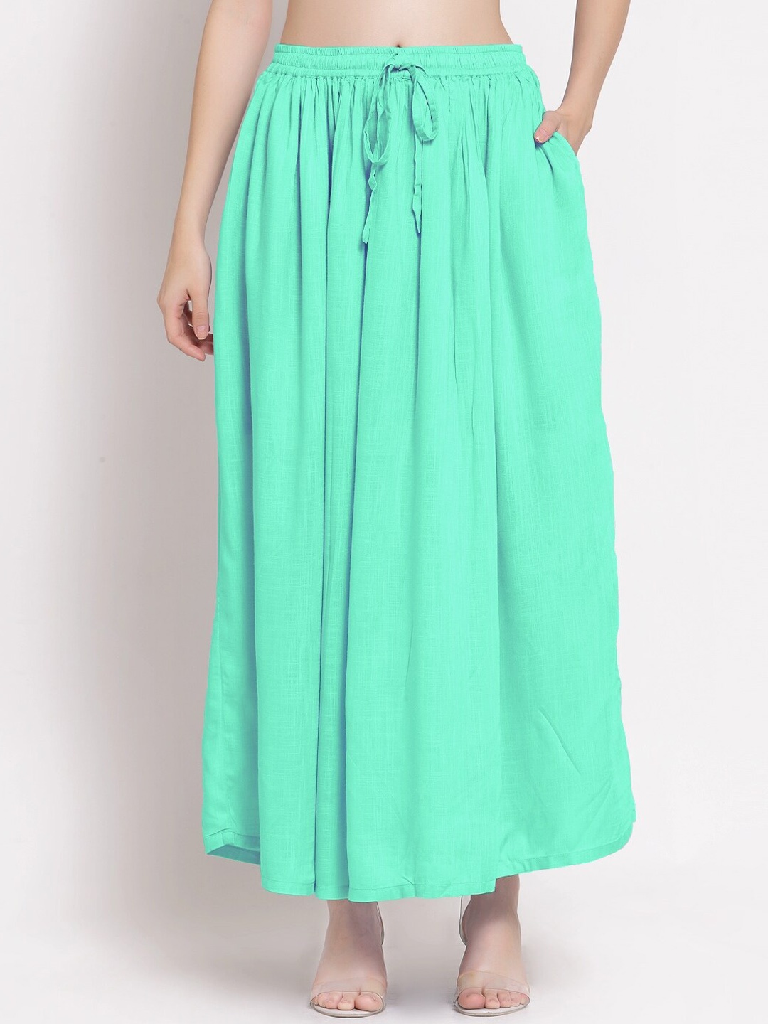 

PATRORNA Women Plus Size Sea Green Solid Long Skirt