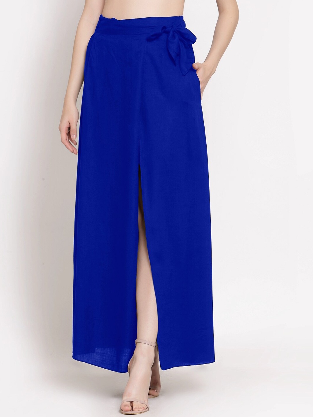 

PATRORNA Women Plus Size Blue Solid Maxi Wrap Skirt, Navy blue